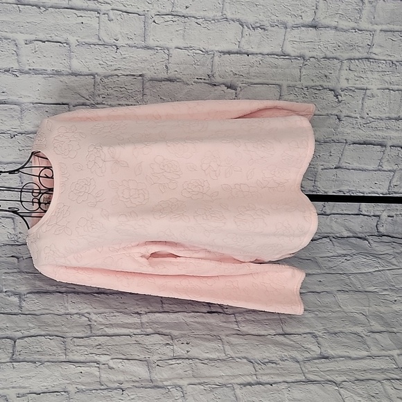 OSCAR DE LA RENTA Pink Floral Fleece Pullover Sweater Large - Picture 1 of 7